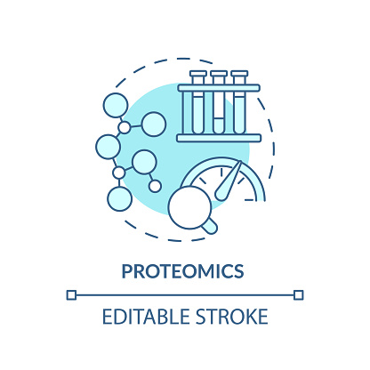 Proteomics turquoise concept icon. Patient proteins studying. Diagnostics in precision medicine. Technological advance abstract idea thin line illustration. Isolated outline drawing. Editable stroke