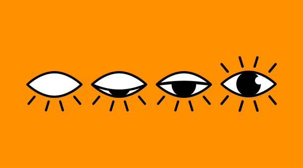 illustrazioni stock, clip art, cartoni animati e icone di tendenza di poster minimo ad occhi aperti e chiusi - battere le palpebre