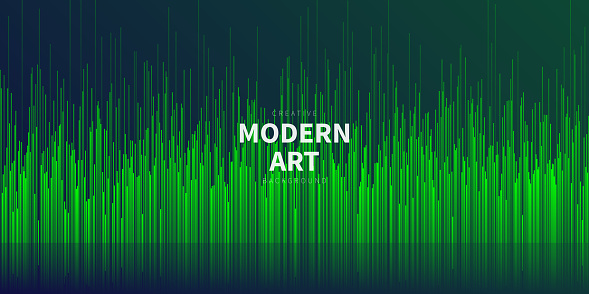 Modern and trendy background. Abstract design with lots of vertical lines and beautiful color gradient, looking like skyline skyscrapers. This illustration can be used for your design, with space for your text (colors used: Green, Black). Vector Illustration (EPS file, well layered and grouped), wide format (2:1). Easy to edit, manipulate, resize or colorize. Vector and Jpeg file of different sizes.