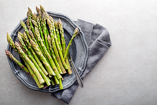 Fresh of green Asparagus. Bunches of green asparagus, top view Image