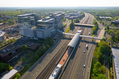 Reston, United States – April 23, 2023: An aerial shot of an urban area of Reston, Virginia.