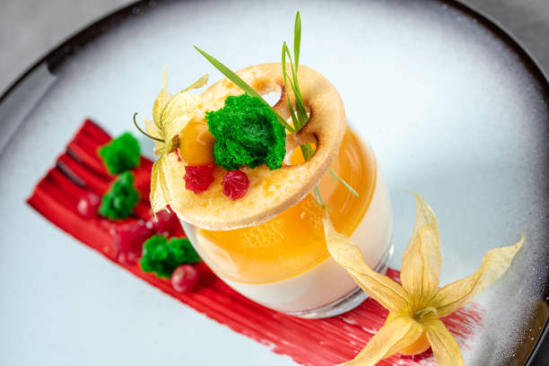 istock Panna cotta on stone table in fine dining restaurant 1485662508