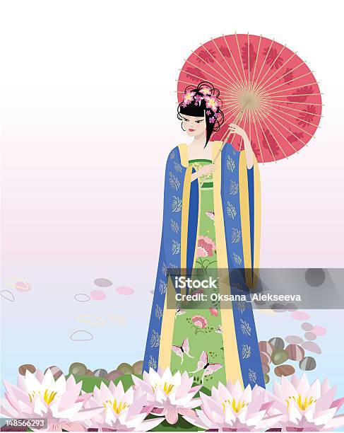 Китайский Девушки Одеты На Озеро — стоковая векторная графика и другие изображения на тему Абстрактный - Абстрактный, Векторная графика, Взрослый