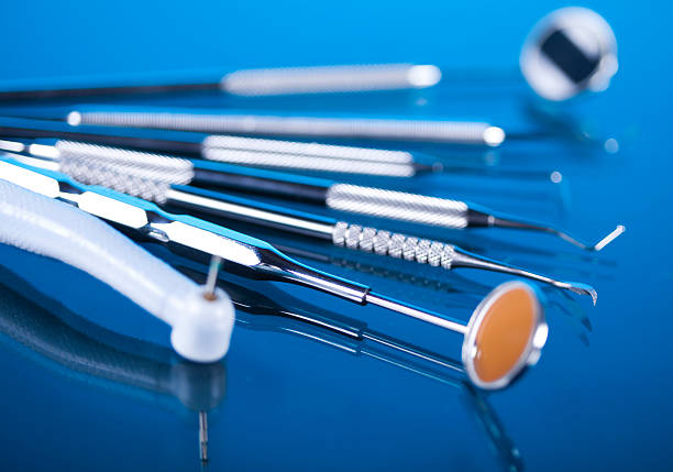istock Dentist equipment on blue background 148566307
