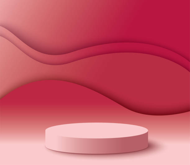 istock Abstract 3D room with realistic cylinder pedestal stand podium 1485664769