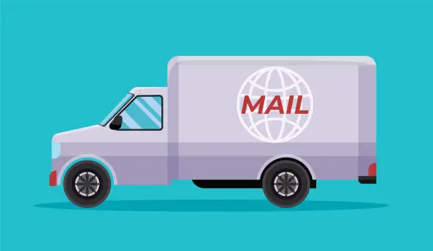 Vector illustration of Express post delivery truck. mail delivery vehicle vector illustration