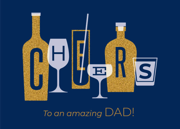 Father’s Day card with Cheers. Father’s Day card with Cheers. Composition with cocktails, champaign, bottles and glasses. Stock illustration cocktail wine bottle glass alcohol stock illustrations