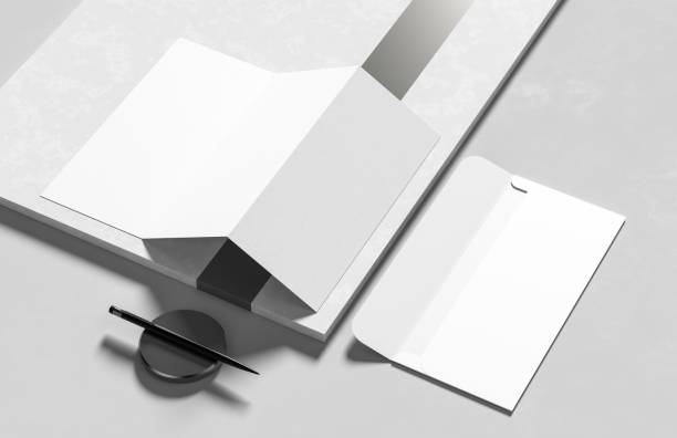 istock Envelope with paper mock up isolated on white background. Business identity mock up isolated on white background. 3D illustration. 1485673812
