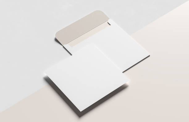 Square envelope and invitation mock up isolated on white background. 3D illustration.
