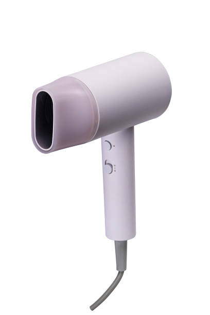 istock Compact single new white hair dryer and nozzle isolated on white background. 1485674698