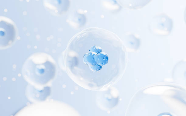 istock Transparent cell with biotechnology and cosmetic concept, 3d rendering. 1485675821