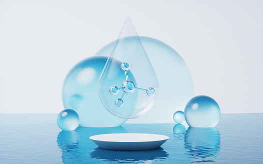Water drop and water surface, 3d rendering. Digital drawing.