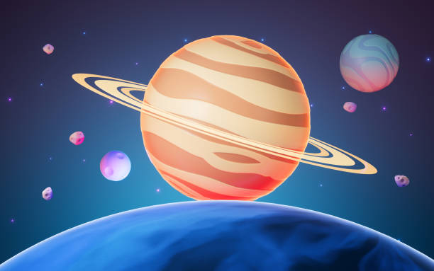 istock Cartoon style planet in the outer space, 3d rendering. 1485675898
