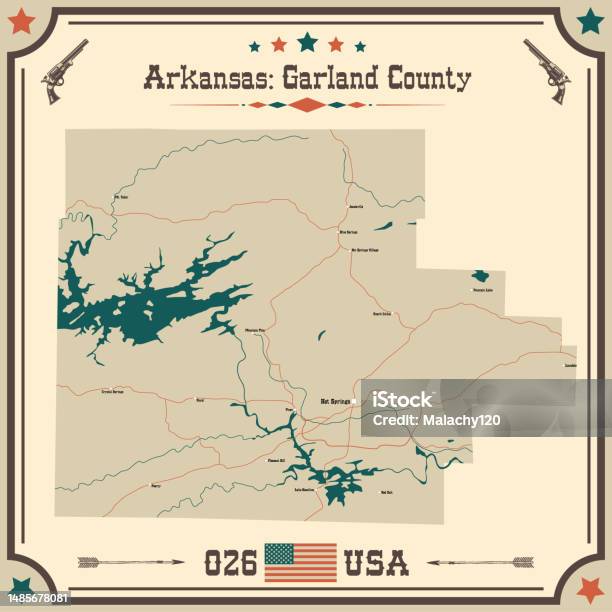 米国アーカンソー州のガーランド郡のビンテージ地図 アメリカ合衆国のベクターアート素材や画像を多数ご用意 アメリカ合衆国, アーカンソー