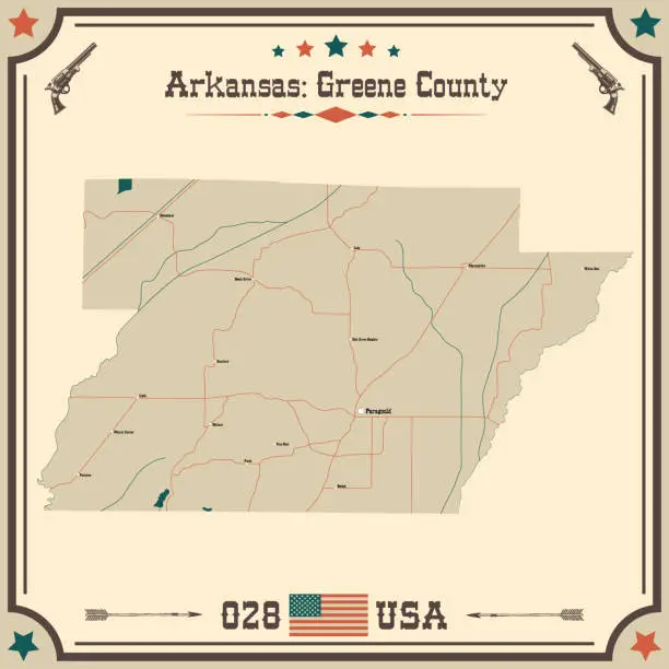 Vector illustration of Vintage map of Greene County in Arkansas, USA.