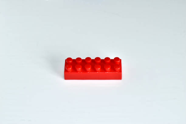 istock Detail of a red color children's constructor on a white background. 1485678174