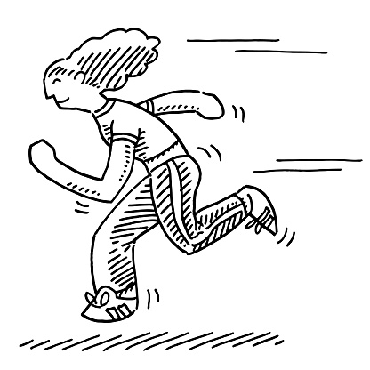 Hand-drawn vector drawing of a Runner Fitness Woman. Black-and-White sketch on a transparent background (.eps-file). Included files are EPS (v10) and Hi-Res JPG.