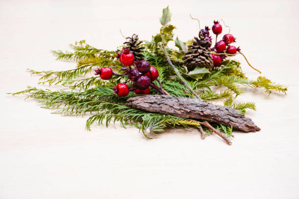 istock Christmas decoration baubles on wooden table. 1485679044