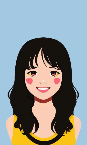 Vector illustration of Yellow Color smiley Girl with Blue Background.