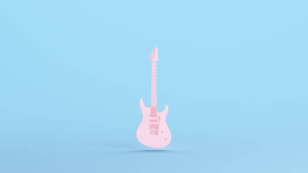 istock Pink Electric Guitar Musical Instrument Classic Harmonics Hobby Music Strings Kitsch Blue Background 1485680962