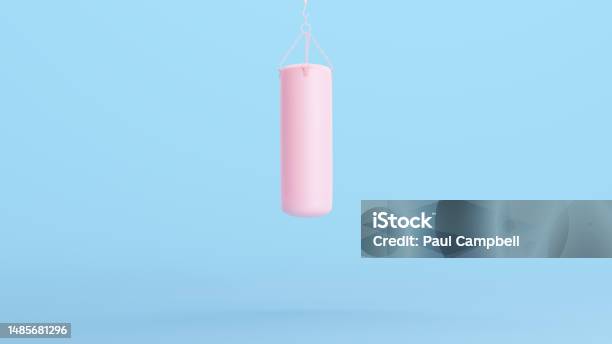 Pink Punch Bag Punching Bag Boxing Gym Training Fitness Padded Style Kitsch Blue Background Stock Photo - Download Image Now
