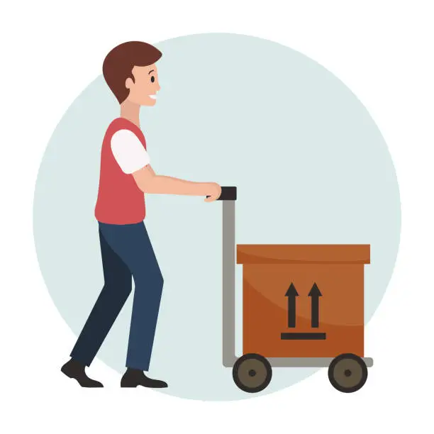 Vector illustration of A man is a cargo carrier. Service concept. Flat style illustration