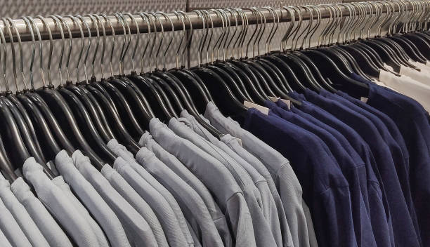 istock Row of Grey blue T-Shrit in store 1485684439