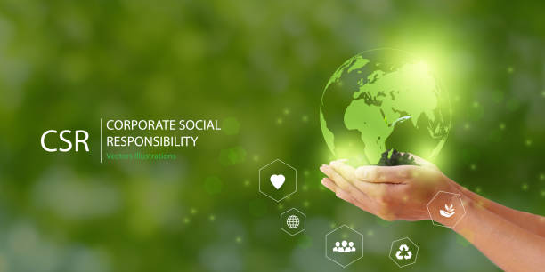 istock Hand holding Earth globe icon CSR concept design.Corporate social responsibility and giving back to the community on a green background.modern business concept. 1485687662