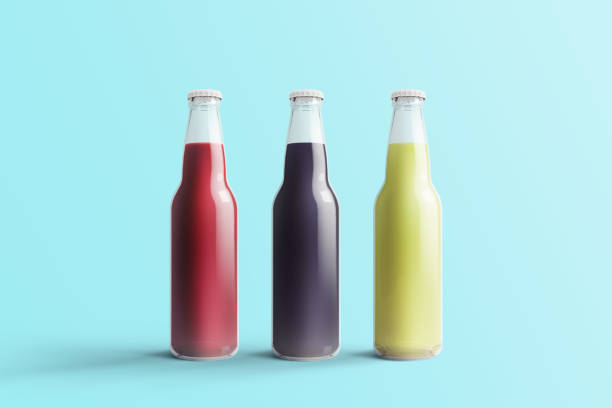 istock Various Fruit Soda bottles, non-alcoholic drink with water drops isolated on toscha background. 3d rendering, suitable for your design project. 1485687830
