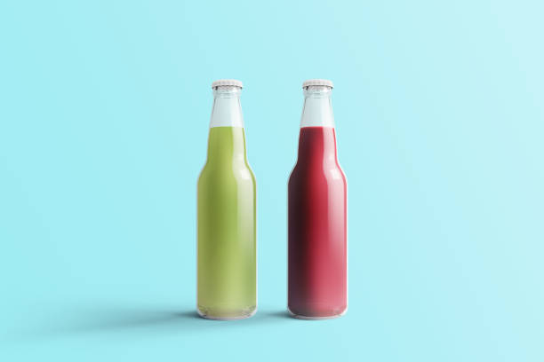 istock Various Fruit Soda bottles, non-alcoholic drink with water drops isolated on toscha background. 3d rendering, suitable for your design project. 1485688136