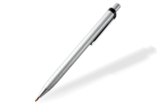 A ballpen with metallic parts on white background, isolated.