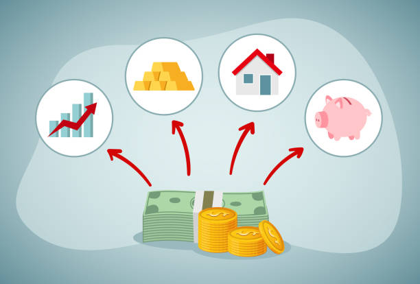 Investment Investment concept. Asset allocation dividing an investment portfolio among different asset categories. retirement planning advisor stock illustrations