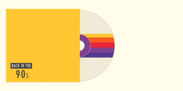 Vector illustration of CD in a box labeled back to the 90s. Retro concept