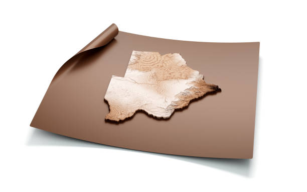 istock Map Of Botswana Old Style Brown On Unrolled Map Paper Sheet On White Background, 3d illustration 1485706705