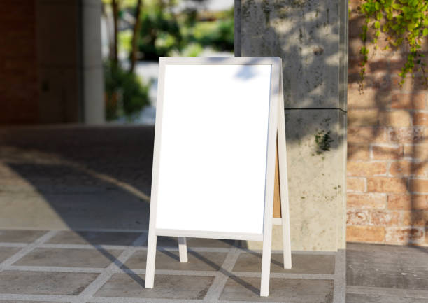 istock White Board, welcome sign Mockup , outdoors. Greeting template with clipping path. 1485707313