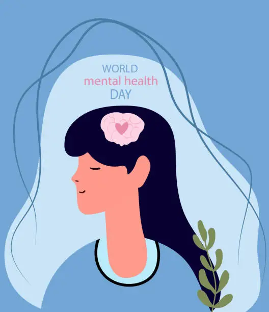 Vector illustration of Global Mental Health Day plays a vital role in promoting comprehensive well-being. Mental disorders can profoundly affect feelings, thought patterns, actions, and interpersonal connections. Vector.