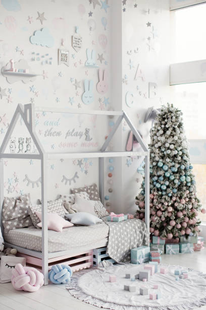 istock Christmas kids room interior with bed 1485708384