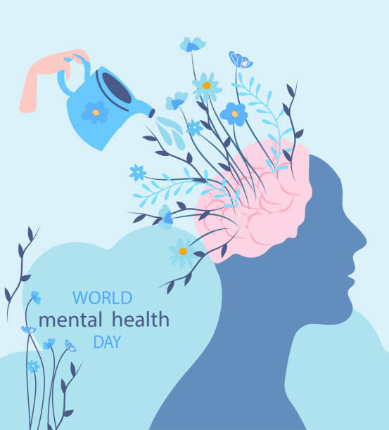 ilustrações, clipart, desenhos animados e ícones de dia mundial da saúde mental, um dia dedicado à sensibilização para as questões de saúde mental. as doenças mentais podem afetar as emoções, os pensamentos, o comportamento e as interações sociais de uma pessoa. vetor. - mental health silhouette hysteria problems