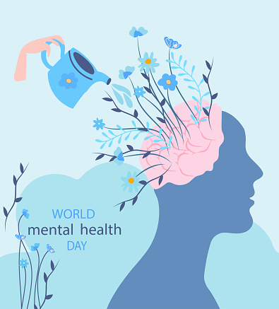 World Mental Health Day, a day dedicated to raising awareness about mental health issues. Mental illnesses can impact a persons emotions, thoughts, behavior, and social interactions. Vector.