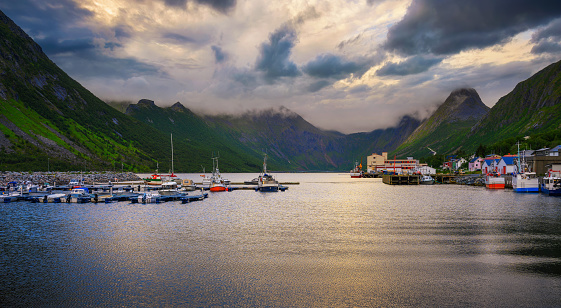 Gryllefjord fishing village on Senja Island located in northern Norway.
