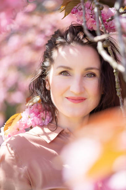 istock Beautiful woman under sakura tree 1485711543