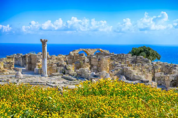 Landscape with Kourion ruins, part of World Heritage Archaeological site,  Limassol district, Cyprus