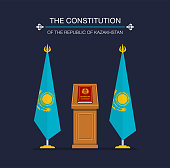 istock The Constitution book and flag of the Republic of Kazakhstan. Flat vector illustration template. 1485715779