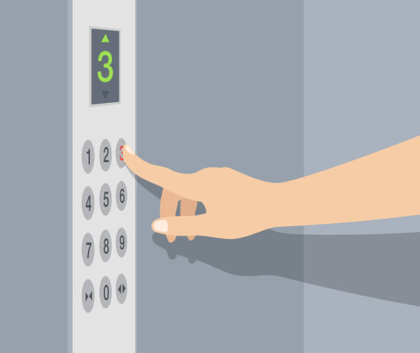 Hand pressing elevator button. Lift buttons panel. Hand pressing elevator button. Lift buttons panel. Flat vector illustration template. hand elevator stock illustrations
