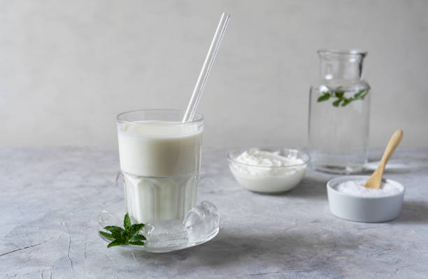 istock Ayran is a popular refreshing Middle Eastern beverage made with yogurt, water and salt. Concrete background 1485717395