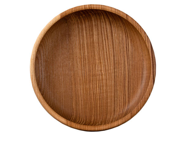 istock Wooden brown round bowl isolated on white background. View from above. 1485719471