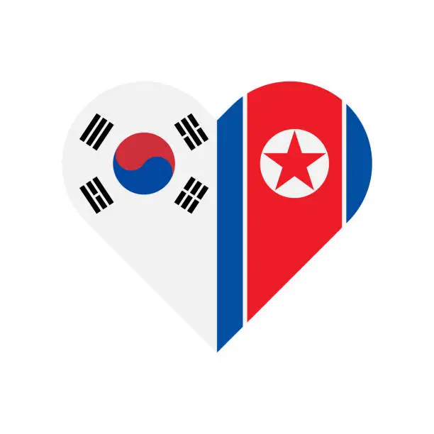 Vector illustration of unity concept. heart shape icon with south korea and north korea flags. vector illustration isolated on white background