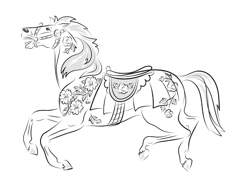 Hand Drawn Carousel Horse On A Transparent background