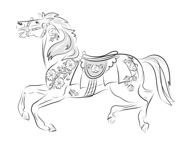 Vector illustration of Hand Drawn Carousel Horse On A Transparent background