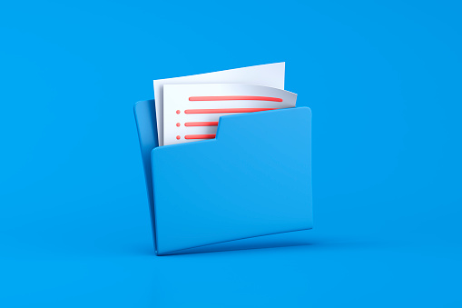 Blue folder icon on blue background. 3d illustration